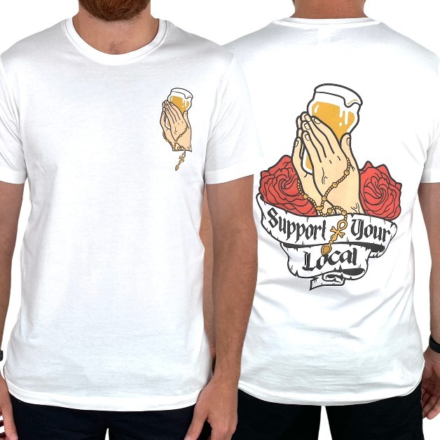 SUPPORT YOUR LOCAL FRONT AND BACK WHITE TEE