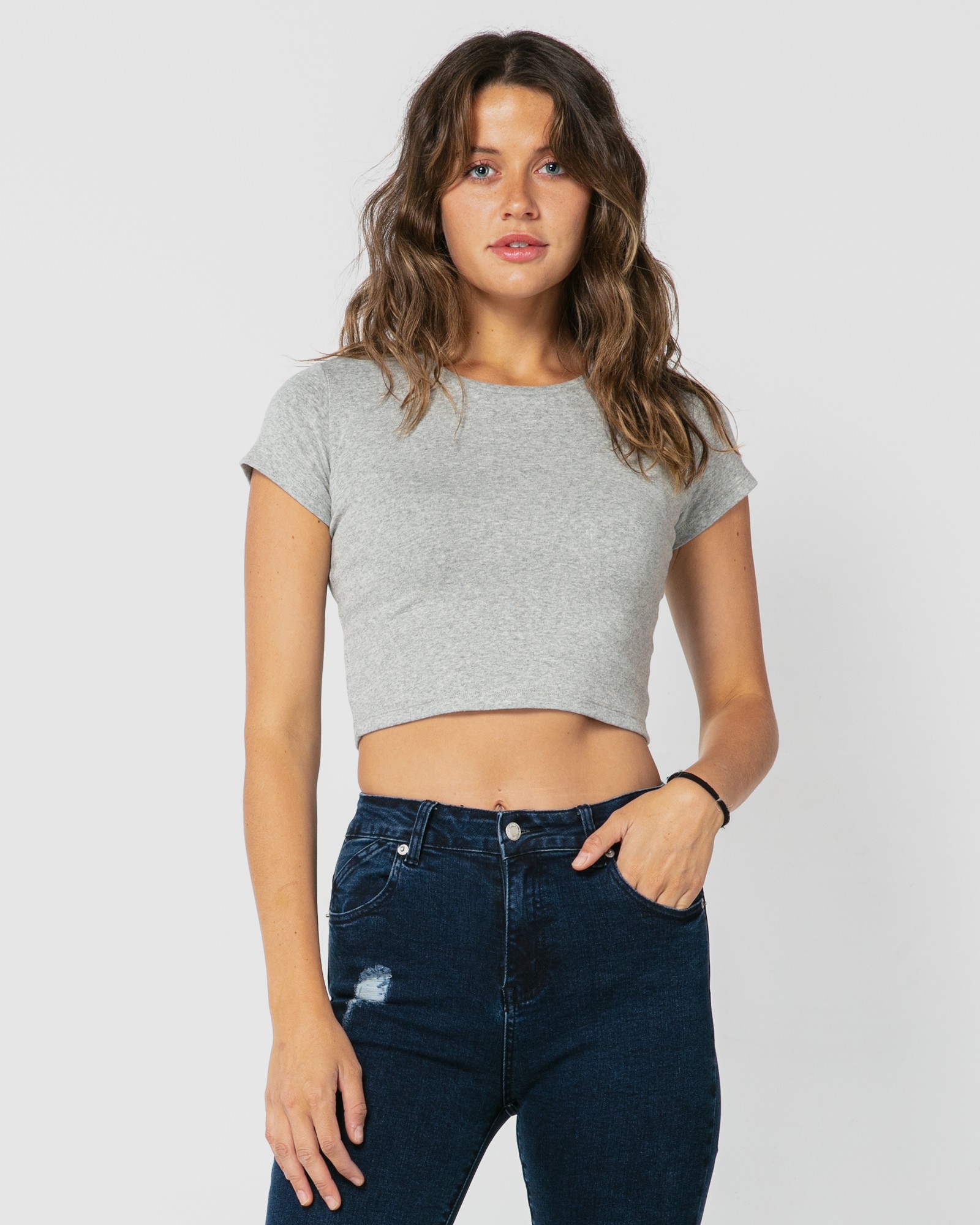 CLASSIC MARBLE GREY CROP TEE