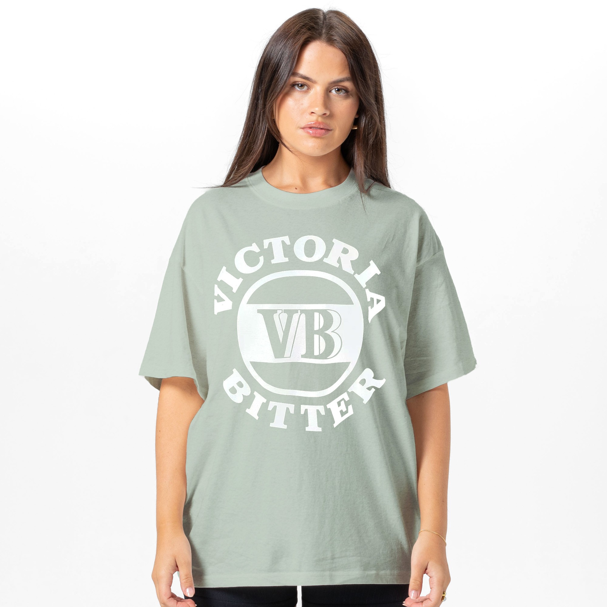 VINTAGE SAGE VB TEE WITH WHITE LOGO