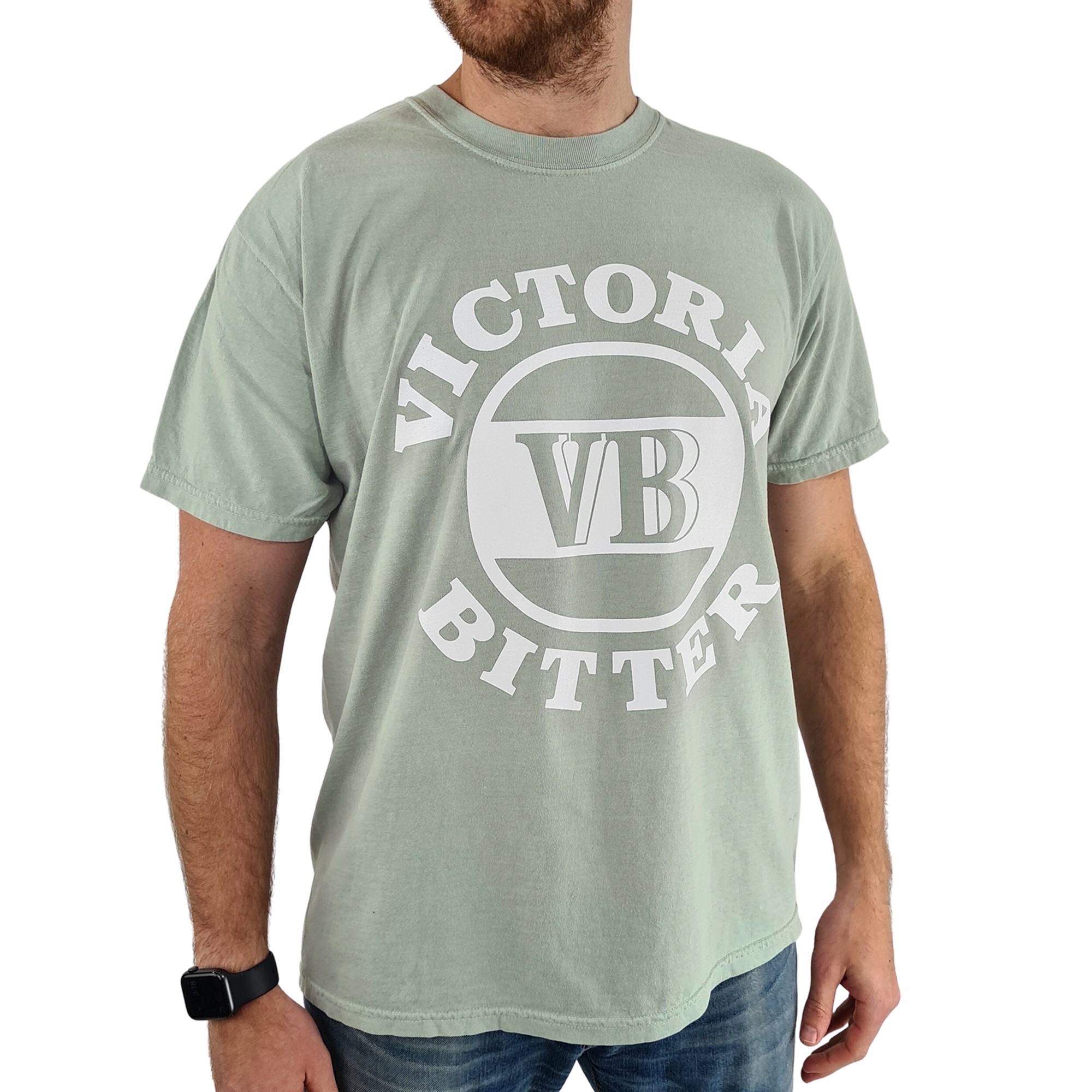 VINTAGE SAGE VB TEE WITH WHITE LOGO