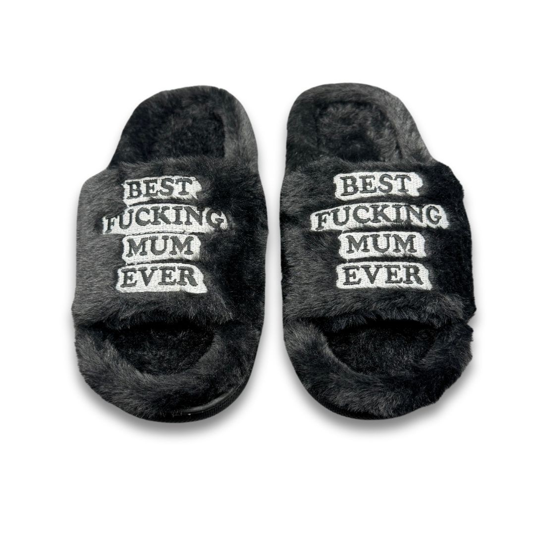 BLACK BEST MUM FUR SLIPPERS