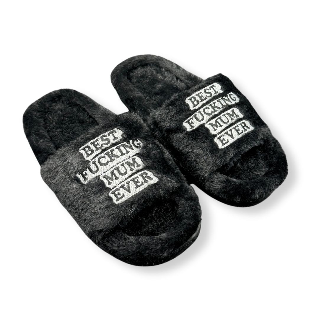 BLACK BEST MUM FUR SLIPPERS