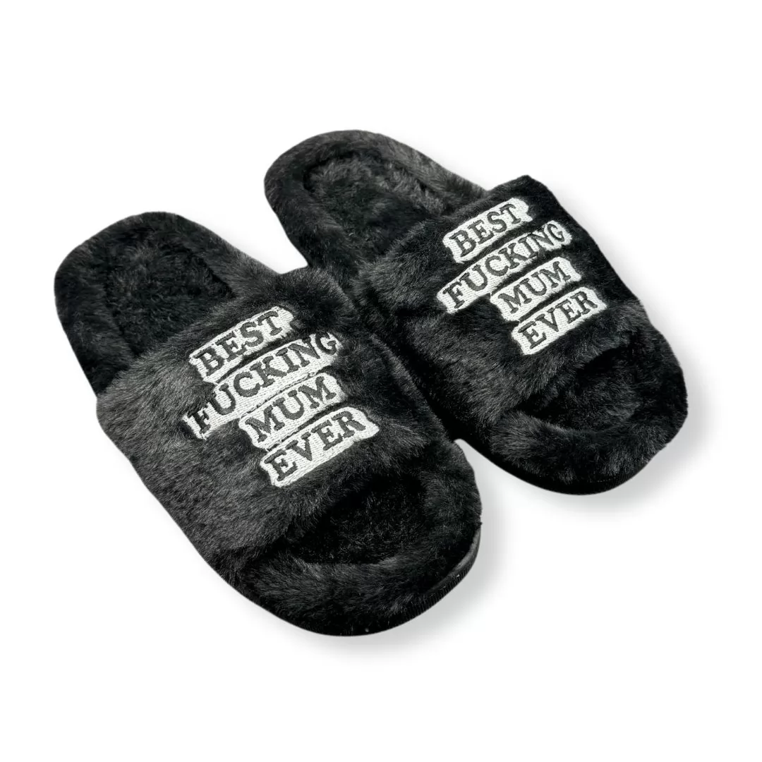 BLACK BEST MUM FUR SLIPPERS