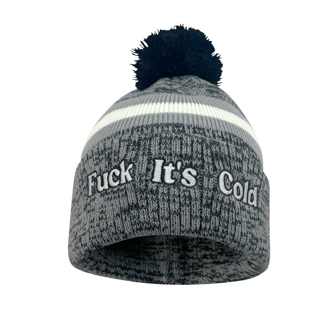 IT'S COLD GREY MARLE POM BEANIE