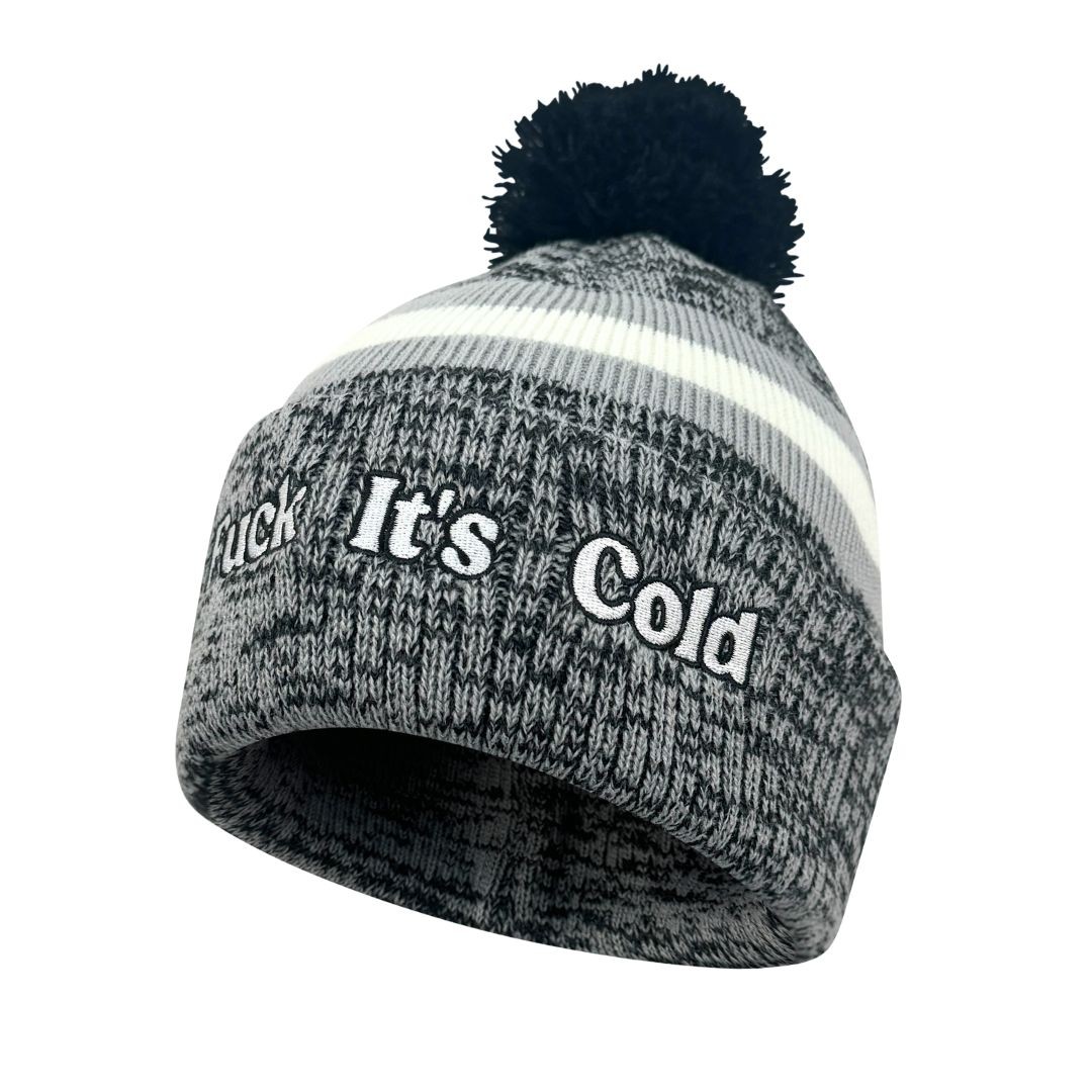 IT'S COLD GREY MARLE POM BEANIE