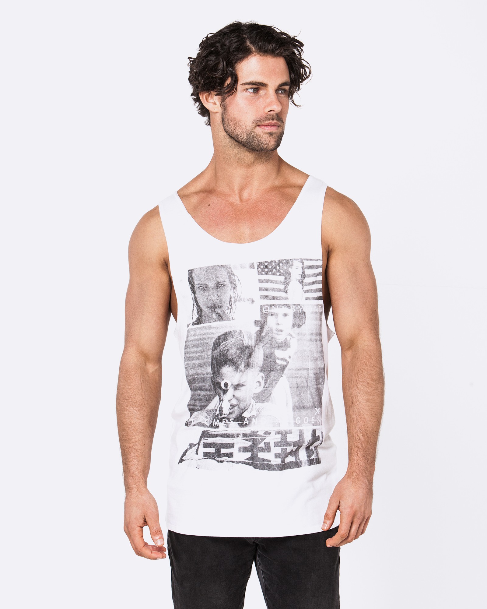 COMES AND GOES WHITE SINGLET