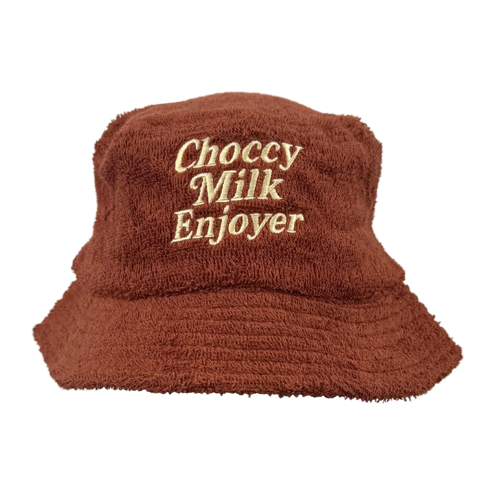 CHOCCY MILK ENJOYER BROWN TERRY TOWEL BUCKET HAT