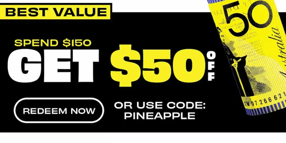Best value deal spend $150 get $50 off with free shipping promo code pineapple