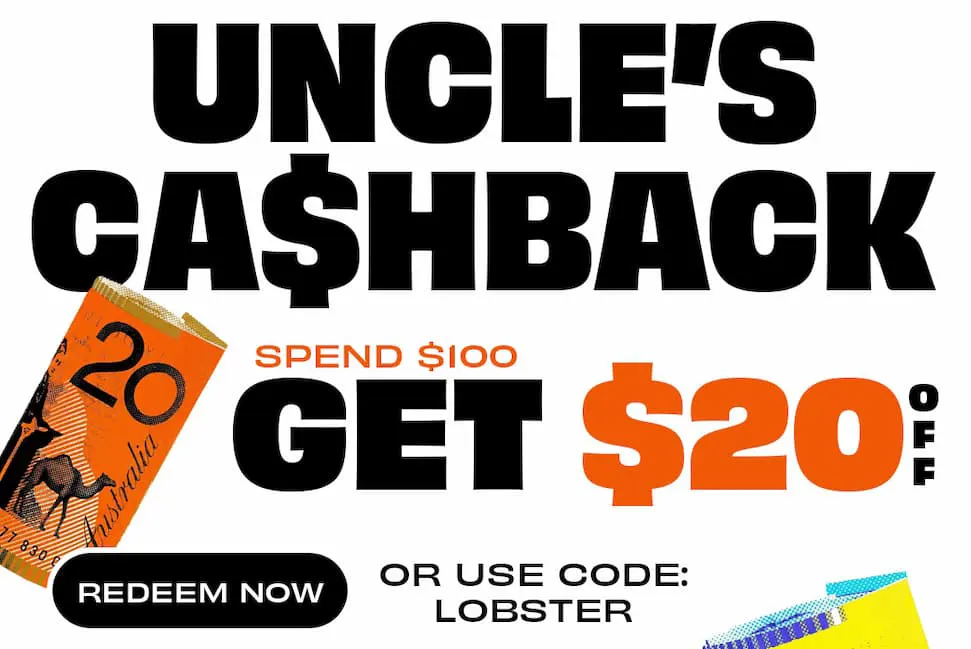 Uncle's cashback offer spend $100 get $20 off promo code lobster